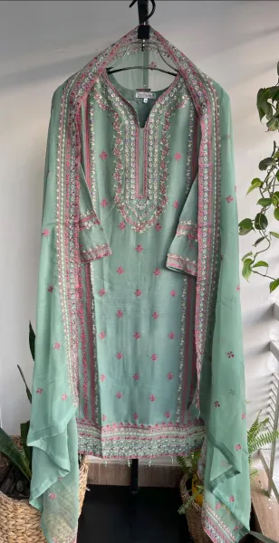 Pakistani Original Schick Chiffon Stitched 2 Pcs _ Frog Green 