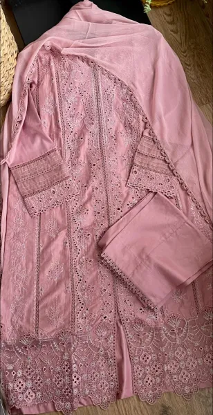 Pakistani Original Hayat’s Luxury Embroidered Stitched Cotton 3Pcs _ Mauve 