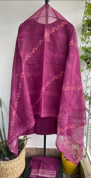  Pakistani Original Hayat's Cotton Embroidered Stitched 3pcs _ Jam Purple 