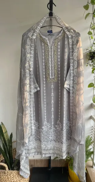 Pakistani Original Schick Chiffon Stitched 2 Pcs _ Ash Gray  