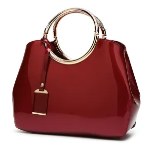 Chic Glossy Faux Leather Women's Handbag