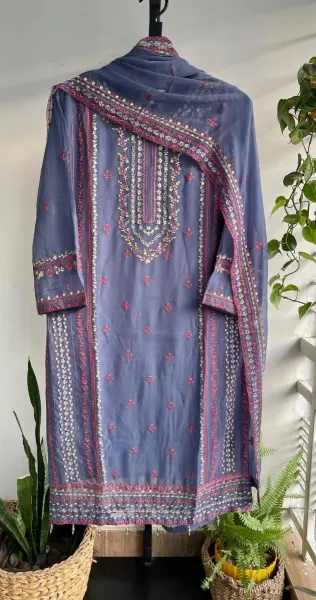 Pakistani Original Schick Chiffon Stitched 2 Pcs _ Blue Ash 