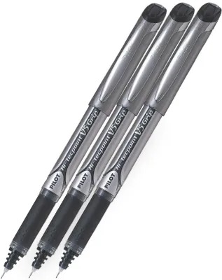 Pilot V5 Grip Hi-Tecpoint Rollerball Pen - Black - 3 Pack