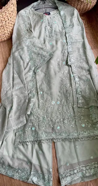 Pakistani Original Rangoon Luxury Chiffon stitched 3 Pcs _ Mint 
