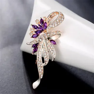 Purple Crystal Stone Flower Hijab Brooch 