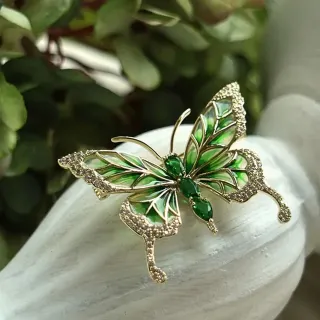 Green Rhinestone Butterfly Brooch Pin 