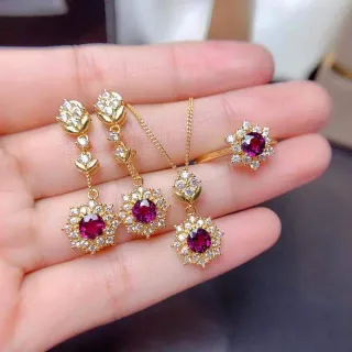 4Pcs Crystal Round Red Jewellery Set 