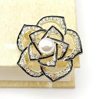 French Vintage Camellia Pearl Hijab  Brooch 