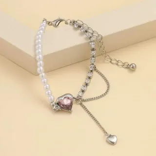 Pink Cubic Zirconia Pearl Tassel Bracelets