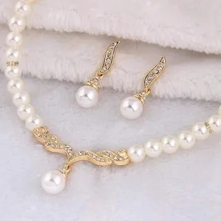 Bridal Faux Pearl Rhinestone Charms Jewellery Set