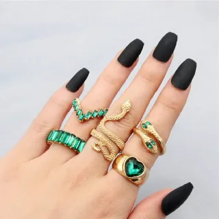 5pcs Green Love  Snake Design Ring Set 