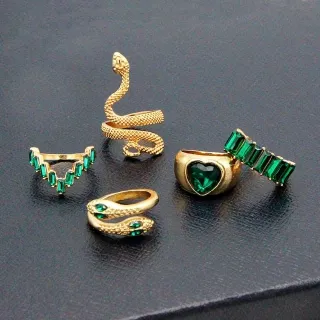 5pcs Green Love  Snake Design Ring Set 