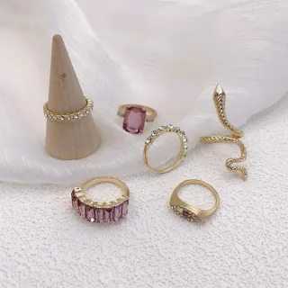 6pcs Pink Snake Design Ring Set 