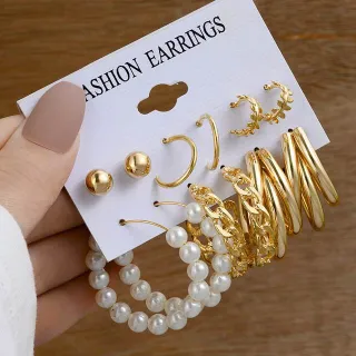 6 pair Pearl Geometric Earrings Set 