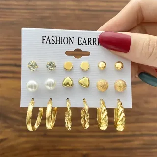 9 Pairs Circle Stud Pearl Earrings Set 