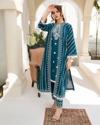 Pakistani Original Sahibas Stitched Lawn 2Pcs _ Teal 