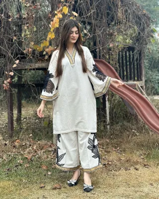 Pakistani Original Sahiba's By Mirza Stitched Cotton 2Pcs _ Off White 