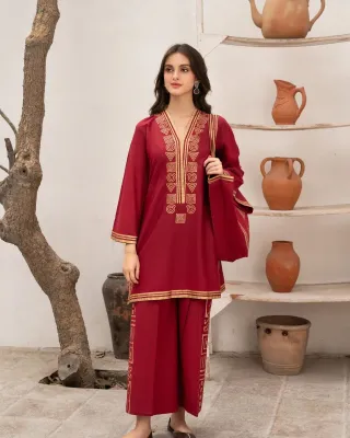 Pakistani Original Sahiba's By Mirza Stitched Cotton 2Pcs _ Maroon 