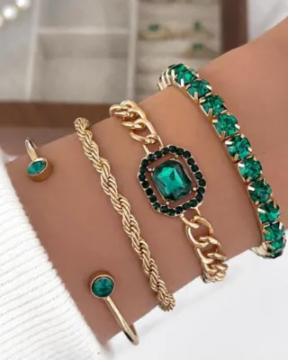 4 Pcs Trendy  Twist Geometric Chain Stone Bracelet 