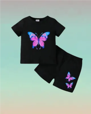 Butterfly Printed T-shirt Set for Girls 
