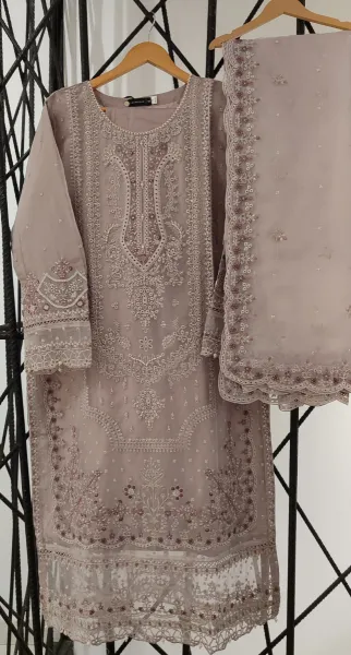 Pakistani Original Sadabahar Luxury Organza Stitched 3 Pcs _ Lavender 