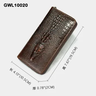 Genuine Leather Crocodile Print Long Wallet