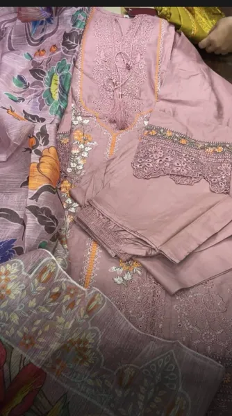 Pakistani Original Rangoon Cotton Stitched 3 Pcs _ Mauve Pink 