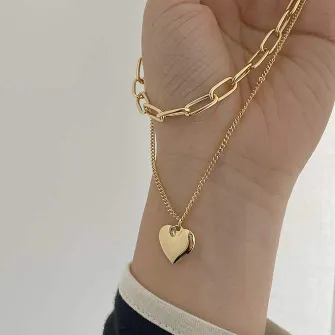 Double-layer Gold Chain Heart Necklace 