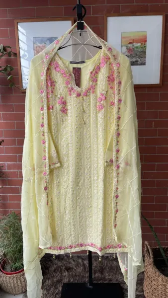 Pakistani Chiffon Stitched 2 Pcs _ Yellow 