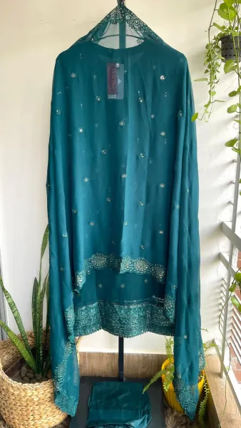 Pakistani Original Sadabahar Luxury Chiffon Stitched 3Pcs _ Sea Green 