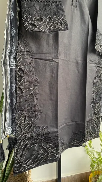 Pakistani Original Hayat's Cotton Cutwork Stitched 3pcs _ Black 