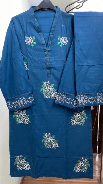 Pakistani Original Hayat Stitched Cotton Co-ords 2 Pcs _ Deep Sea Blue 