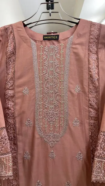 Pakistani Original Hayat Stitched Cotton 3Pcs _ Rosy Brown
