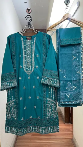 Pakistani Original Hayat Stitched Cotton 3Pcs _ Sea Green 