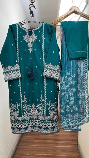 Pakistani Original Hayat Stitched Cotton 3Pcs _ Sea Green 