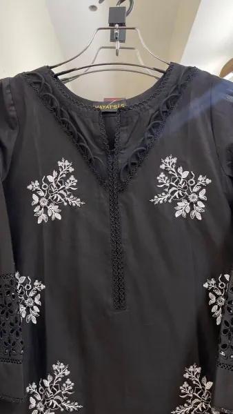 Pakistani Original Hayat Stitched Cotton 3Pcs _ Black 