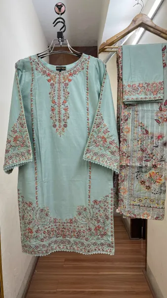 Pakistani Original Hayat Stitched Cotton 3Pcs _ Sky Blue 