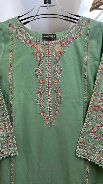 Pakistani Original Hayat Stitched Cotton 3Pcs _ Green 