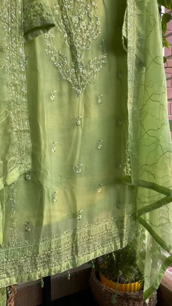 Pakistani Original Schick Chiffon Stitched 2 Pcs _ Parrot Green 