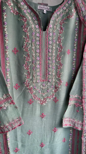 Pakistani Original Schick Chiffon Stitched 2 Pcs _ Frog Green 
