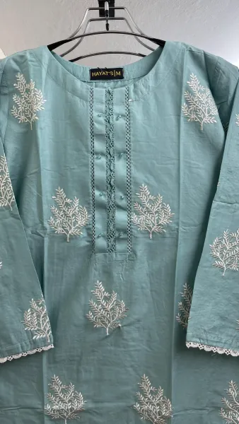 Pakistani Original Hayat’s Embroidered Stitched Cotton 3Pcs _ Sky Blue 