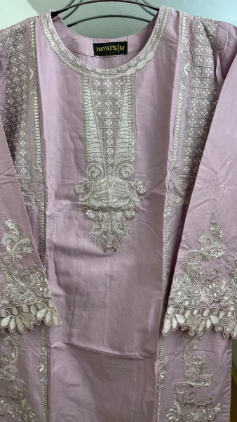 Pakistani Original Hayat’s Embroidered Stitched Cotton 3Pcs _ Ligth Lavender 