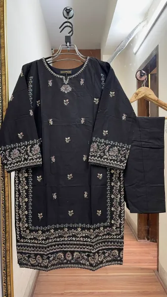 Pakistani Original Hayat's Stitched Cotton Co-ords 2 Pcs _ Black 