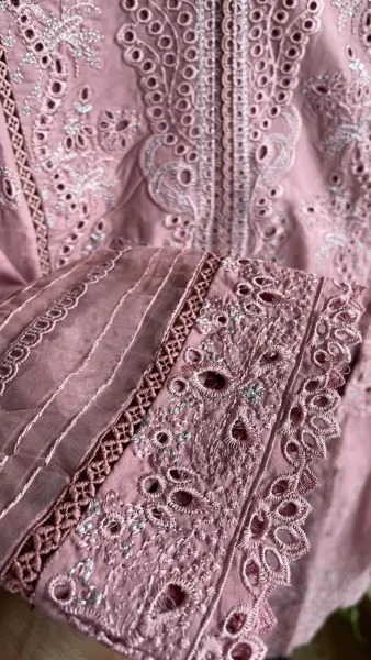 Pakistani Original Hayat’s Luxury Embroidered Stitched Cotton 3Pcs _ Mauve 