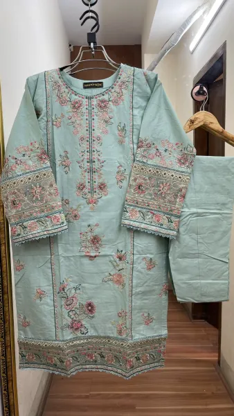 Pakistani Original Hayat's Stitched Cotton Co-ords 2 Pcs _ Mint 