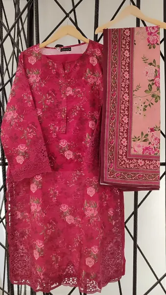 Pakistani Original Sadabahar Khaddar Stitched 3Pcs_ Magenta Pink 