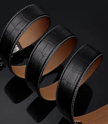 WILLIAMPOLO Genuine Cowhide Leather Automatic Belt – Men’s Casual Alloy Buckle Belt