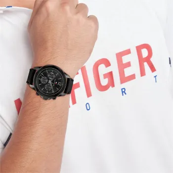 Tommy Hilfiger Multifunction Black Leather Men's Watch