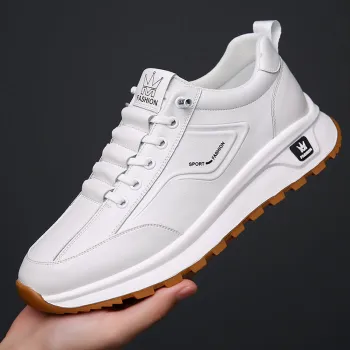 Cowhide Genuine Leather White Casual Sports Shoes