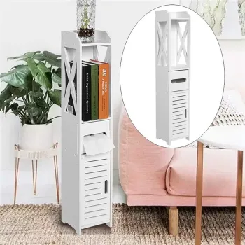 Storage Cabinet, Floor Standing Narrow PVC Corner Storage Shelf Tower Rack